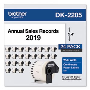 Brother BRTDK220524PK Continuous Paper Label Tape, 2.4" x 100 ft, White, 24 Rolls/Pack