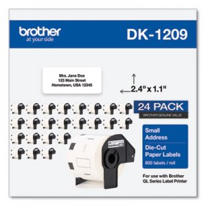 Brother BRTDK120924PK Die-Cut Address Labels, 1.1 x 2.4, White, 800/Roll, 24 Rolls/Pack
