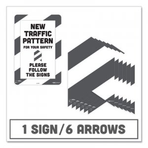 Tabbies TAB29203 BeSafe Carpet Decals, New Traffic Pattern For Your Safety; Please Follow The Signs, 12 x 18, White/Gray