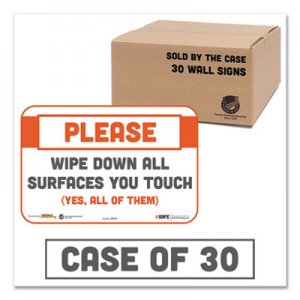 Tabbies TAB29163 BeSafe Messaging Repositionable Wall/Door Signs, 9 x 6, Please Wipe Down All Surfaces You Touch, White, 30