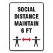 Accuform GN1MGNF549VPESP Social Distance Signs, Wall, 10 x 14, "Social Distance Maintain 6 ft", 2 Humans/Arrows, White, 10/Pack
