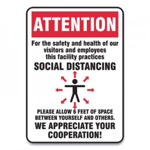 Accuform GN1MGNG906VPESP Social Distance Signs, Wall, 10 x 14, Visitors and Employees Distancing, Humans/Arrows, Red/White, 10/Pack
