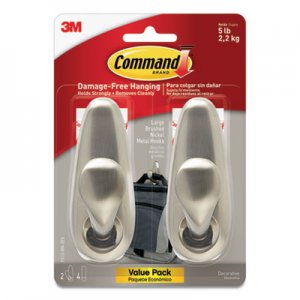 Command MMMFC13BN2ES Adhesive Mount Metal Hook, Large, Brushed Nickel Finish, 2 Hooks and 4 Strips/Pack