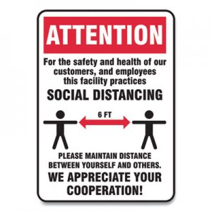 Accuform GN1MGNG905VPESP Social Distance Signs, Wall, 10 x 14, Customers and Employees Distancing, Humans/Arrows, Red/White, 10/Pack