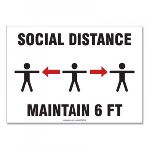 Accuform GN1MGNF546VPESP Social Distance Signs, Wall, 14 x 10, "Social Distance Maintain 6 ft", 3 Humans/Arrows, White, 10/Pack