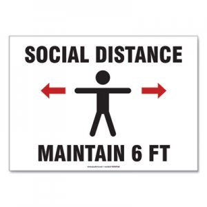Accuform GN1MGNF542VPESP Social Distance Signs, Wall, 14 x 10, "Social Distance Maintain 6 ft", Human/Arrows, White, 10/Pack