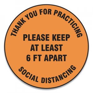 Accuform GN1MFS429ESP Slip-Gard Floor Signs, 17" Circle,"Thank You For Practicing Social Distancing Please Keep At Least 6 ft