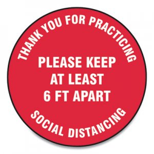 Accuform GN1MFS423ESP Slip-Gard Floor Signs, 17" Circle, "Thank You For Practicing Social Distancing Please Keep At Least 6 ft