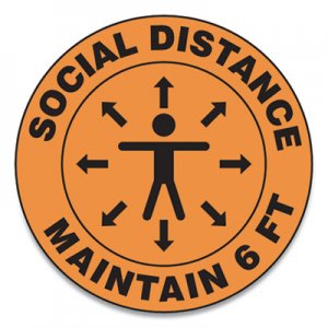 Accuform GN1MFS382ESP Slip-Gard Social Distance Floor Signs, 17" Circle, "Social Distance Maintain 6 ft", Human/Arrows, Orange, 25/Pack