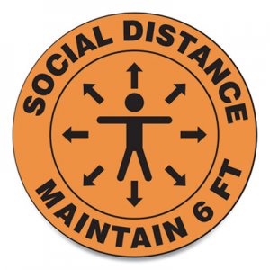 Accuform GN1MFS380ESP Slip-Gard Social Distance Floor Signs, 12" Circle, "Social Distance Maintain 6 ft", Human/Arrows, Orange, 25/Pack