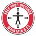 Accuform GN1MFS347ESP Slip-Gard Social Distance Floor Signs, 17" Circle, "Keep Your Distance Maintain 6 ft", Human/Arrows, Red/White