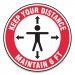 Accuform GN1MFS345ESP Slip-Gard Social Distance Floor Signs, 12" Circle, "Keep Your Distance Maintain 6 ft", Human/Arrows, Red/White