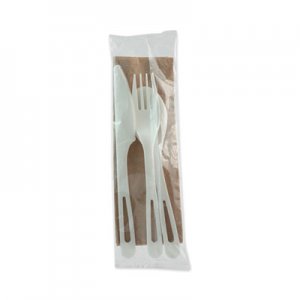 World Centric WORASPSTN TPLA Compostable Cutlery, Knife/Fork/Spoon/Napkin, 6", White, 250/Carton