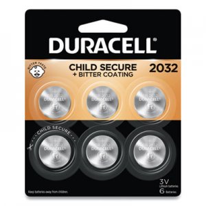 Duracell DURDL2032B6PK Lithium Coin Battery, 2032, 6/Pack