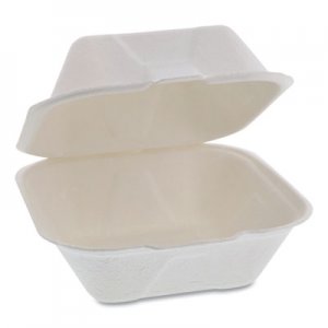 Pactiv PCTYMCH00800001 EarthChoice Bagasse Hinged Lid Container, Single Tab Lock, 6" Sandwich, 5.8 x 5.8 x 3.3