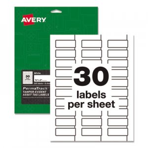 Avery AVE60530 PermaTrack Tamper-Evident Asset Tag Labels, Laser Printers, 0.75 x 2, White, 30/Sheet, 8 Sheets/Pack