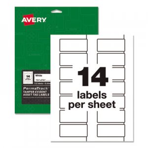 Avery AVE60536 PermaTrack Tamper-Evident Asset Tag Labels, Laser Printers, 1.25 x 2.75, White, 14/Sheet, 8 Sheets