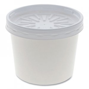 Pactiv PCTD12RBLD Paper Round Food Container and Lid Combo, 12 oz, 3.75" Diameter x 3h", White, 250/Carton