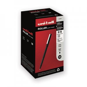 Uni-Ball UBC1921065 Stick Roller Ball Pen, Micro 0.5mm, Black Ink, Black Matte Barrel, 36/Pack