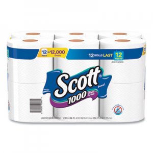 Scott KCC10060 Toilet Paper, Septic Safe, 1-Ply, White, 1000 Sheets/Roll, 12 Rolls/Pack, 4 Pack/Carton