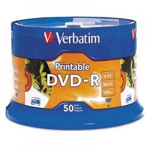 Verbatim VER95137 DVD-R Disc, 4.7 GB, 16x, White, 50/Pk