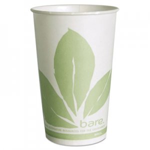 SOLO Cup Company SCCRW16BBD110CT Bare Eco-Forward Treated Paper Cold Cups, 16 oz, Green/White, 100/Sleeve 10 Sleeves/Carton