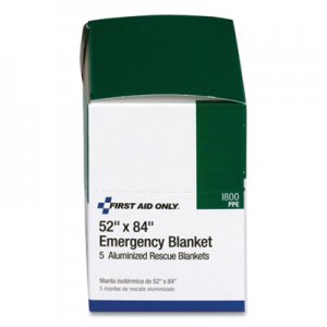 First Aid Only FAO71726 Aluminized Emergency Blanket, 52" x 84", 5/Box