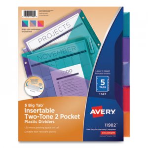 Avery AVE710149 Big Tab Insertable Two-Pocket Plastic Dividers, 5-Tab, 11.13 x 9.25, Assorted, 1 Set