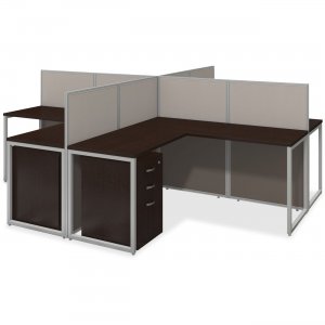 bbf EOD760SMR-03K 60W 4 Person L Desk Open Office with 3 Drawer Mobile Pedestals