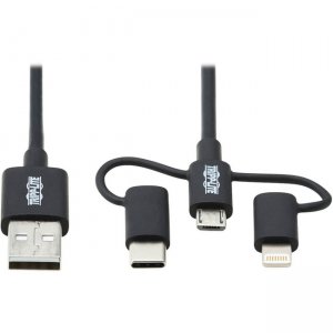 Tripp Lite M101-006-LMC-BK USB-A to Lightning, USB Micro-B and USB-C Sync/Charge Cable, Black