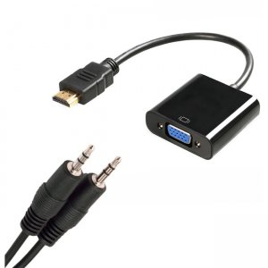 4XEM 4XHDMIVGAAB HDMI to VGA Adapter With 3.5mm Audio Cable- Black