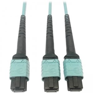 Tripp Lite N846D-01M-24BAQ 400G Multimode 50/125 OM4 Fiber Optic Cable, Aqua, 1 m