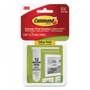 Command MMM1720412ES Picture Hanging Strips, Value Pack, Medium, Removable, 0.75" x 2.75", White, 12 Pairs/Pack