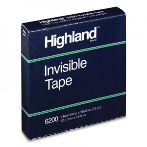 Highland MMM504720 Invisible Permanent Mending Tape, 3" Core, 0.5" x 72 yds, Clear