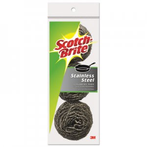 Scotch-Brite MMM214C Metal Scrubbing Pads, 2 1/2" x 2 3/4", Stainless Steel, Silver, 3/Pk, 8 Pks