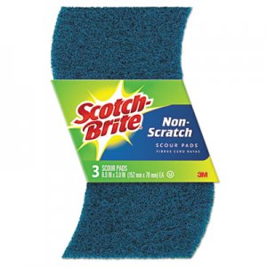 Scotch-Brite MMM62310 Non-Scratch Scour Pads, Size 3 x 6, Blue, 10/Carton