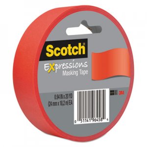 Scotch MMM3437PRD Expressions Masking Tape, 3" Core, 0.94" x 20 yds, Primary Red