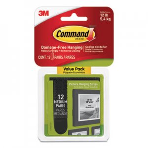 Command MMM17204BLK12ES Picture Hanging Strips, Value Pack, Medium, Removable, 0.75" x 2.75", Black, 12 Pairs/Pack