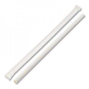 Boardwalk BWKPPRSTRWWR Individually Wrapped Paper Straws, 7 3/4" x 1/4", White, 3200/Carton