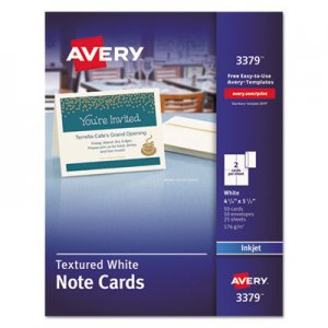 Avery AVE3379 Textured Note Cards, Inkjet, 4 1/4 x 5 1/2, Uncoated White, 50/Bx w/Envelopes