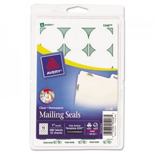 Avery 05248 Printable Mailing Seals, 1" dia., Clear, 480/Pack AVE05248