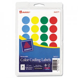 Avery 05472 Printable Removable Color-Coding Labels, 3/4" dia, Assorted, 1008/Pack AVE05472