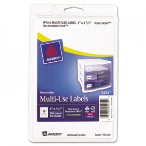 Avery 05434 Removable Multi-Use Labels, 1 x 1 1/2, White, 500/Pack AVE05434