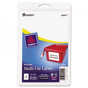 Avery 05444 Removable Multi-Use Labels, 2 x 4, White, 100/Pack AVE05444