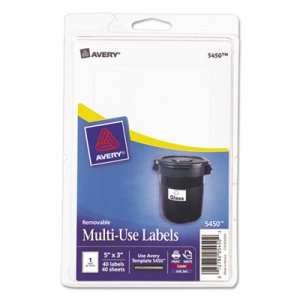 Avery 05450 Removable Multi-Use Labels, 5 x 3, White, 40/Pack AVE05450