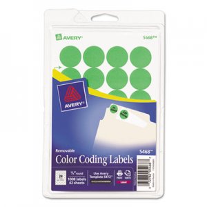 Avery 05468 Printable Removable Color-Coding Labels, 3/4" dia, Neon Green, 1008/Pack AVE05468