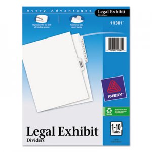 Avery AVE11381 Avery-Style Legal Exhibit Side Tab Divider, Title: 1-10, Letter, White