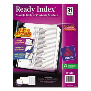 Avery 11128 Ready Index Customizable Table of Contents Black & White Dividers, 31-Tab, Ltr AVE11128