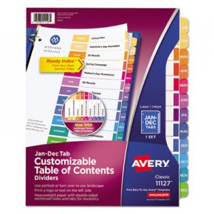 Avery AVE11127 Customizable TOC Ready Index Multicolor Dividers, 12-Tab, Letter