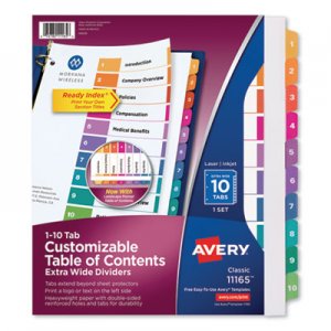Avery AVE11165 Customizable TOC Ready Index Multicolor Dividers, 10-Tab, Letter
